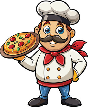 cartoon chef with pizza vector illustration, Pizza Chef Mascot Design Vector, 