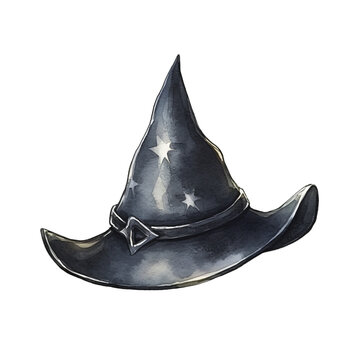 A watercolor painting of a mystical wizard hat adorned with stars