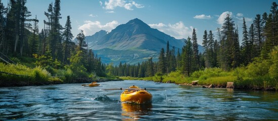 White water rapid river kayaking - obrazy, fototapety, plakaty