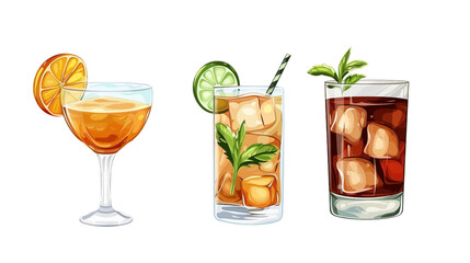 Elegant Collection of Classic Cocktails on Transparent Background - obrazy, fototapety, plakaty