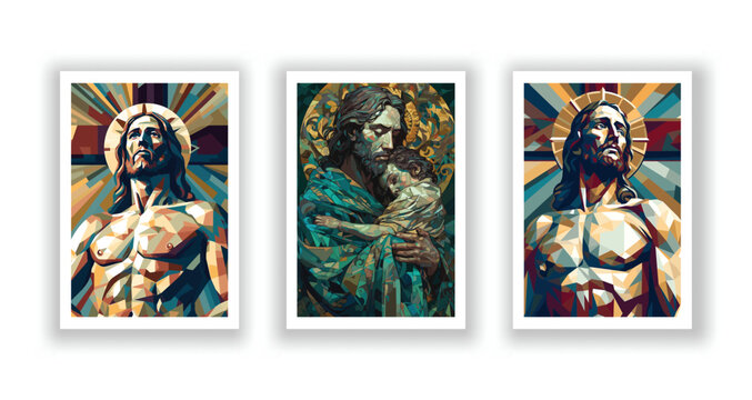 Vector geometric portrait of Jesus Christ showing divinity, faith and purity. Fit for decorating interiors, notepads and posters