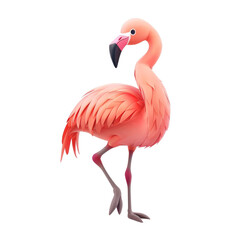 Digitally illustrated pink flamingo in a natural stance, rendered with fine details against a transparent setting