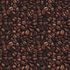 Obraz premium Roasted coffee beans seamless pattern background. Brown coffee grains seamless wallpaper. Raster bitmap digital photo style illustration. AI artwork.