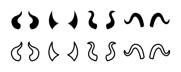 Set of horns animal vector icons. Black silhouette with horns. Vector 10 Eps.