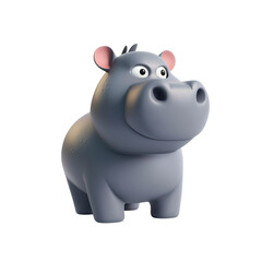Illustration of a baby hippopotamus portrayed in 3D, standing with a gentle expression on a contrasting transparent background