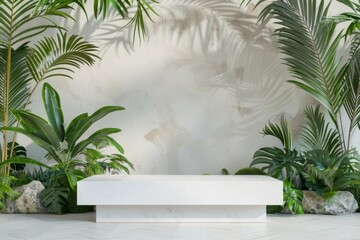 White Podium for product presentation in Tropical Garden