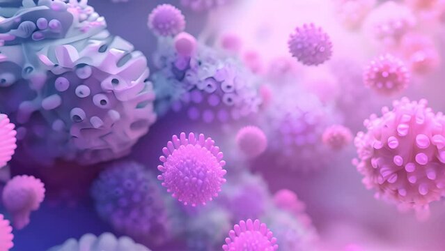 bunch of viruses are floating in the air. The viruses are brown and have a fuzzy appearance, Group of virus cells. 3D illustration, Coronavirus cells