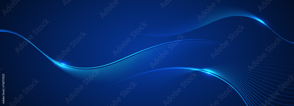 Poster Abstract blue modern background with smooth lines. Dynamic waves. vector illustration.