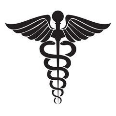 Caduceus icon, logo.  Medical Snake Caduceus Logo. Caduceus medical symbol. Medical logo. Caduceus silhouette, vector.  Medical Snake Logo Icon Vector. Healthy Icon.