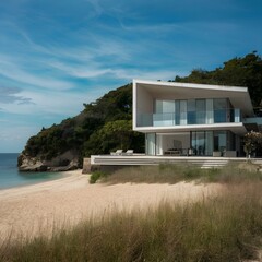 beautiful modern architect house next to a beach 