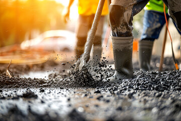 Photo construction worker pouring concrete 