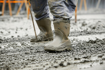Photo construction worker pouring concrete 