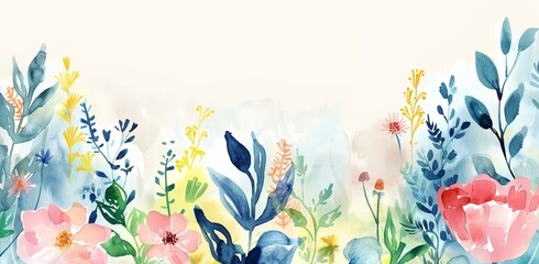 a painting of flowers and plants on a white background