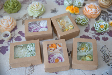 Handmade candles in the shape of flowers