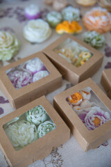 Handmade candles in the shape of flowers