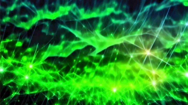 Green Technology Mesh Background - Abstract Digital Waves with Bright Light Effects