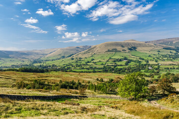 View of the Edale valley in Peak District National Park, Derbyshire, England, United Kingdom, UK