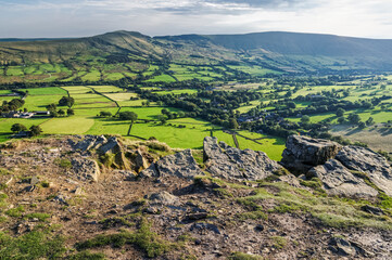 View of the Edale valley in Peak District National Park, Derbyshire, England, United Kingdom, UK