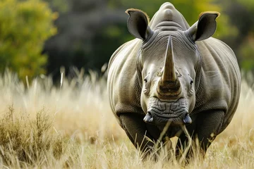 Zelfklevend Fotobehang Majestic African rhino head animal. Nature portrait. Generate Ai © anatolir