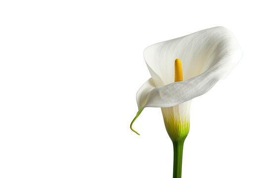
Photo of an elegant calla lily with a solid white background. first person view realistic daylight