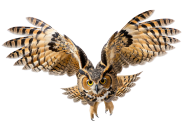 
owl isolated on white background Real daytime first person perspective