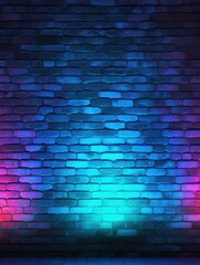 Neon blue lighting on a  brick wall pattern photo background