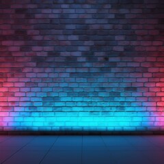 Neon blue lighting on a  brick wall pattern photo background