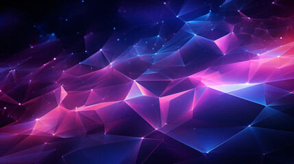 Neon glow purple low polygon, plexus illustration, hi-tech digital, cyberspace, innovation concept futuristic technology abstract background. - obrazy, fototapety, plakaty