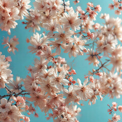 Cherry Blossom Blower Bouquet on Blue Background Gen AI