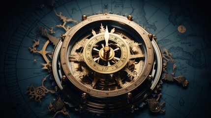 Obraz premium A compass surrounded by mechanical gears