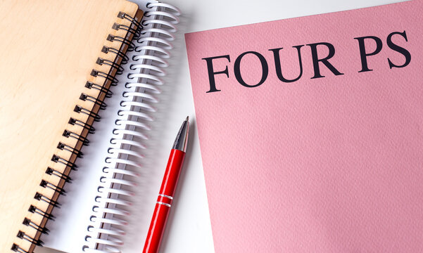 FOUR PS text on pink paper with notebooks