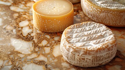 Fototapeta na wymiar Cheese background. Beautiful assortment of cheeses and vegetables in vintage style on a marble background for design.
