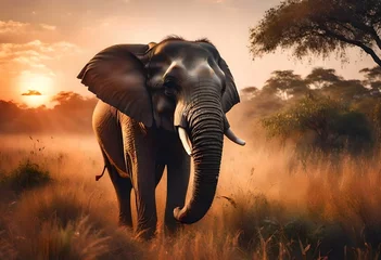 Foto op Canvas Elephant and sunset © Fozia