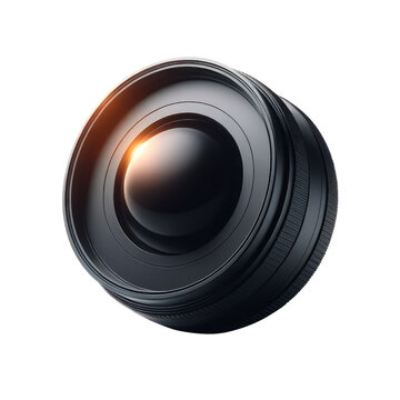 A black camera lens with a red circle in the center, isolate on white background.
