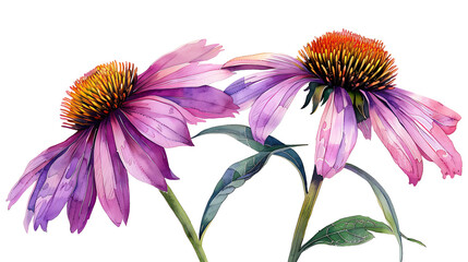 Medicinal two echinacea flowers on a transparent background - obrazy, fototapety, plakaty