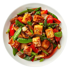  Stir-fried tofu with mixed vegetables   isolated on white background PNG transparent background