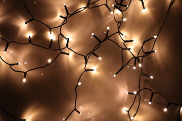 String  lights ambience. Garlands on a reflective background.  I