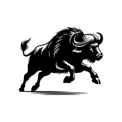 Silhouette of a charging bull isolated on a white background. Vector isolated of a mad bull, perfect for tattoo, logo, branding.