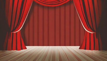 stage backdrop and red curtains in theatre background with space for copy