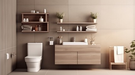 Fototapeta na wymiar Bathroom interior with toilet in cozy and modern style