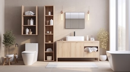 Fototapeta na wymiar Bathroom interior with toilet in cozy and modern style