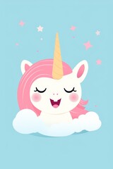 A cute unicorn laughing in minimalist style  AI generated illustration