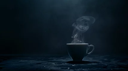  Drawing of a steaming coffee cup, dark background © Maru_sua