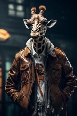 Fototapeta na wymiar A giraffe in stylish hip-hop attire against a simple urban backdrop AI generated illustration