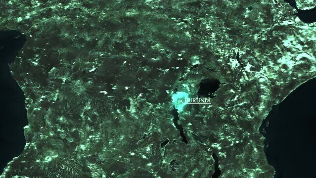 Satellite map animation showing Burundi location, borders and surrounding East African terrain