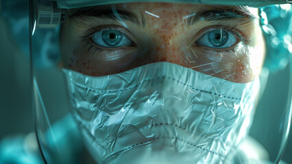 Focused Surgeon in Mask and Cap Preparing for Surgery - obrazy, fototapety, plakaty