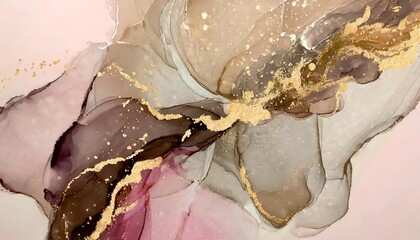 abstract beige art with gold m pink background with brown beautiful smudges and stains made with alcohol ink and golden pigment beige fluid art texture resembles petals watercolor or aquarelle