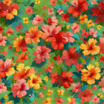 Vivid Hibiscus Flower Bouquet on Green Background Gen AI
