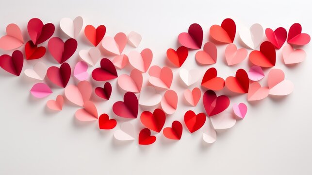 Abstract arrangement of minimalist Valentines Day paper hearts  AI generated illustration