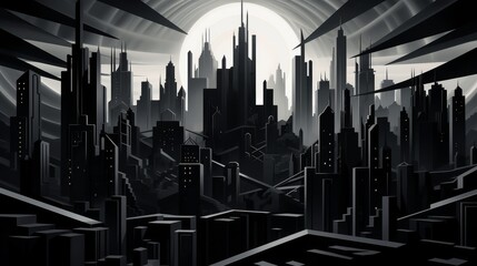 Black geometric shapes forming the skyline of a silent city  AI generated illustration